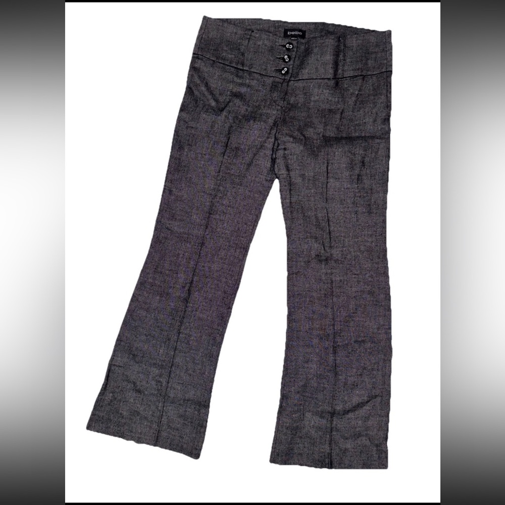 BEBE VTG Y2K Office Siren Flare leg Dress Pants Charcoal Linen Blend 3 Button 6